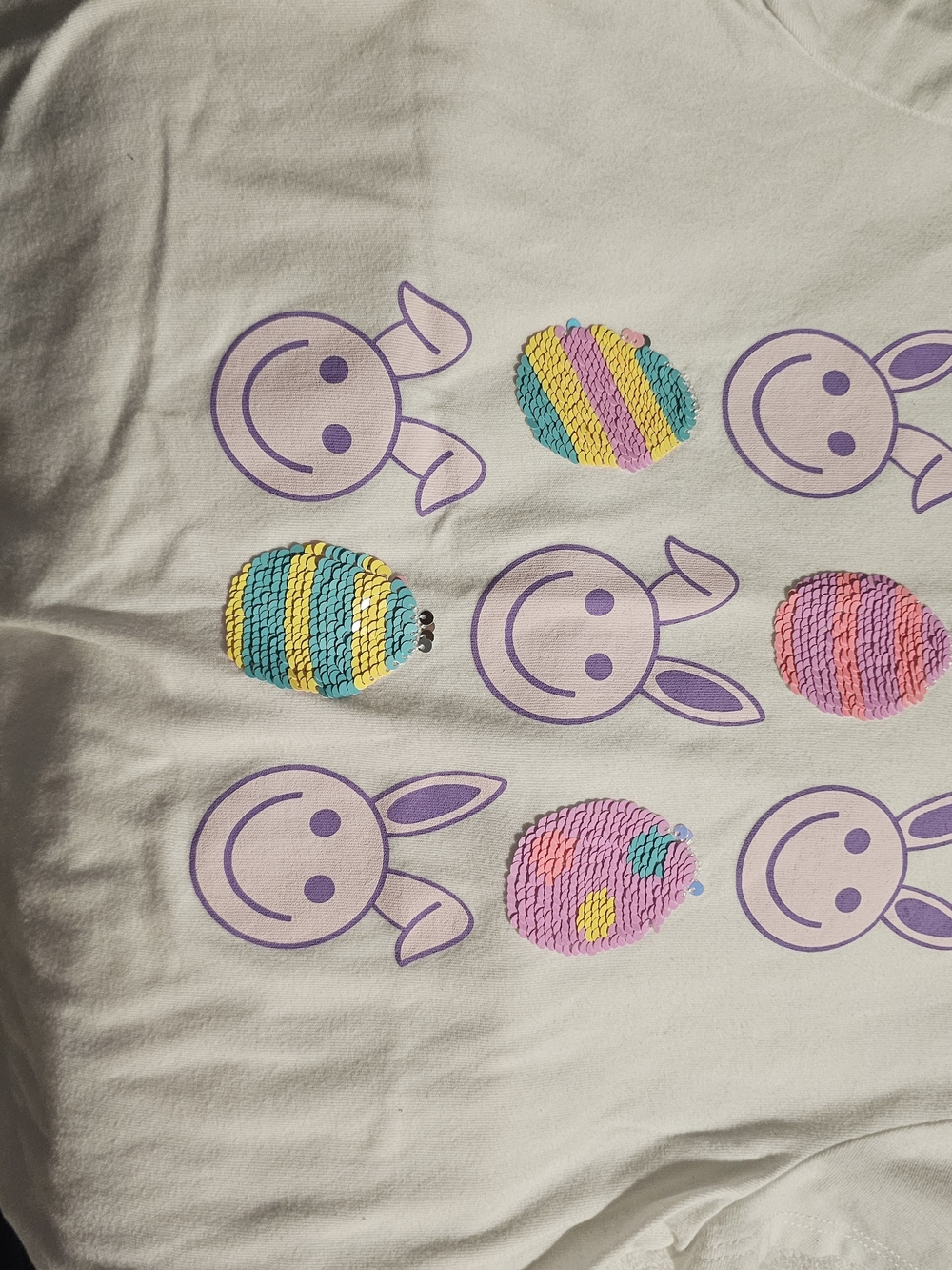 4/$25 The Children's Place White Tee with Purple Bunny Faces and Colorful Eggs